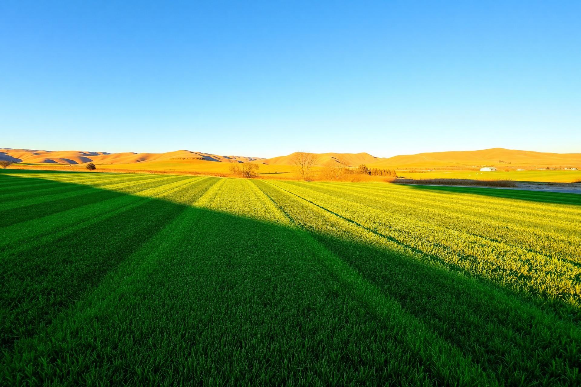 Freshly mowed lawn with diagonal stripes in the Idaho countryside